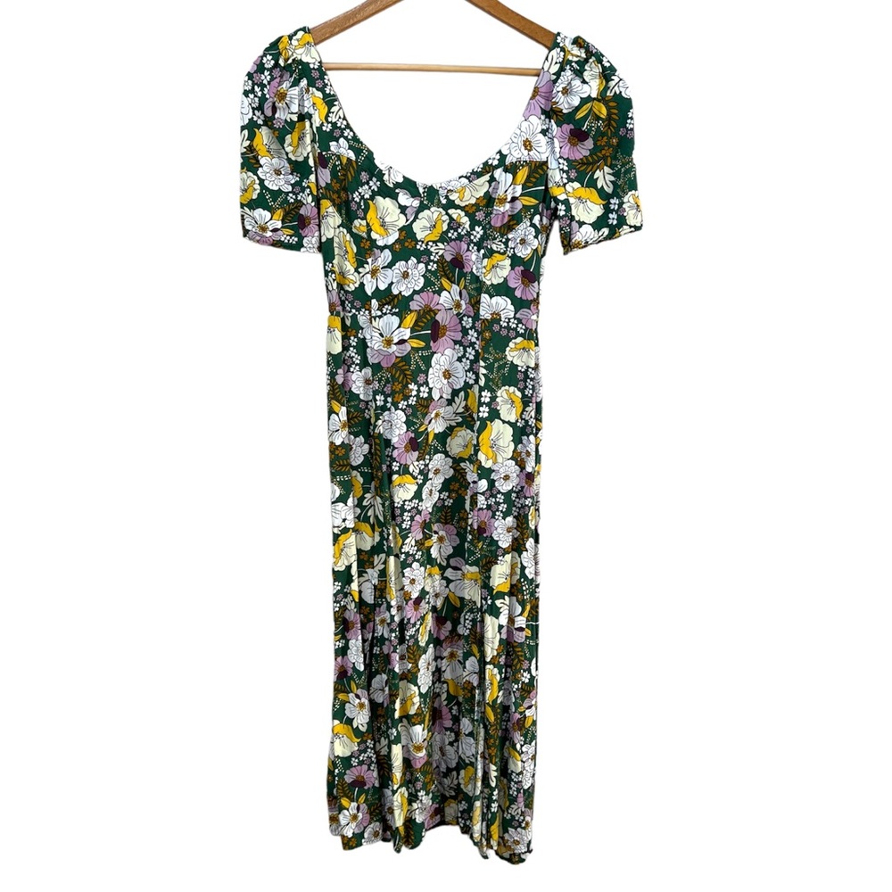 ASOS Midi Dress Size 2 Green Floral Puff Sleeve Spring Summer Bohemian Easter - Picture 4 of 11